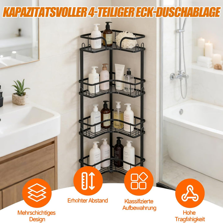 4 Stufiges Stehend Duschregal ohne Bohren, Ecke Duschregal Freistehende, Shampoo Halterung für Dusch