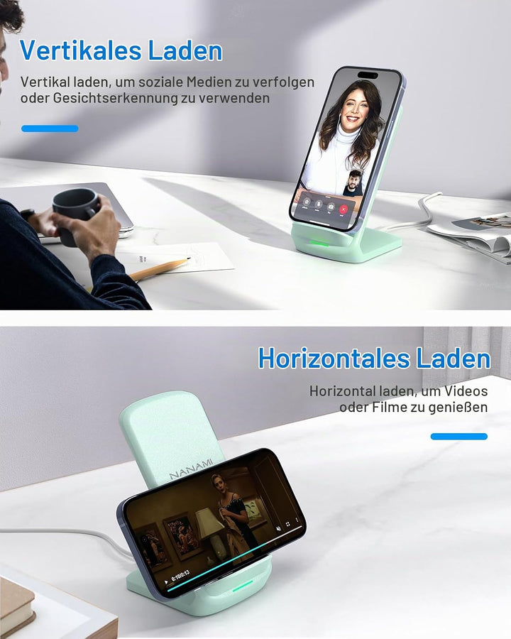 NANAMI Fast Wireless Charger mit 20W PD Netzteil, 15W Induktive Ladestation | Für iPhone 17/16/15/14