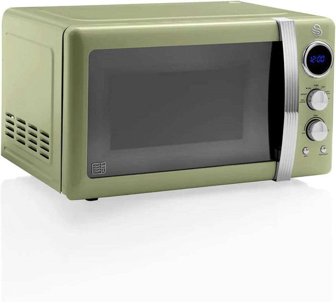 Swan Retro SM22030GNEU Digital Mikrowelle 20L, 5 Leistungsstufen, Auftaufunktion, 60 Minuten Timer,
