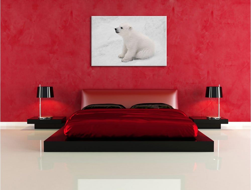 Pixxprint niedliches Eisbär Baby als Leinwandbild/Grösse: 100x70 cm/Wandbild/Kunstdruck/fertig bespa