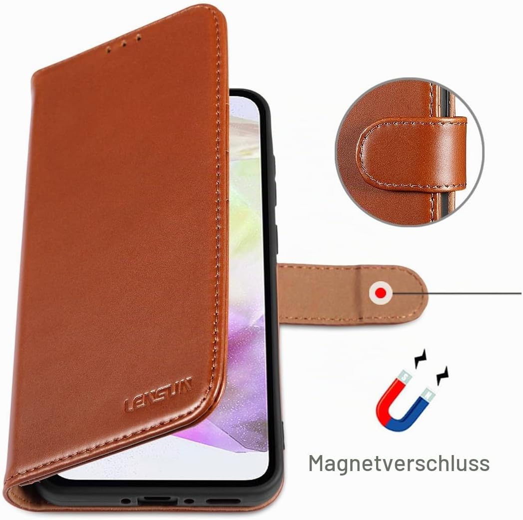 LENSUN Echtleder Hülle für Samsung Galaxy A36, Handyhülle [Echtes Leder][Brieftasche] Handytasche Le