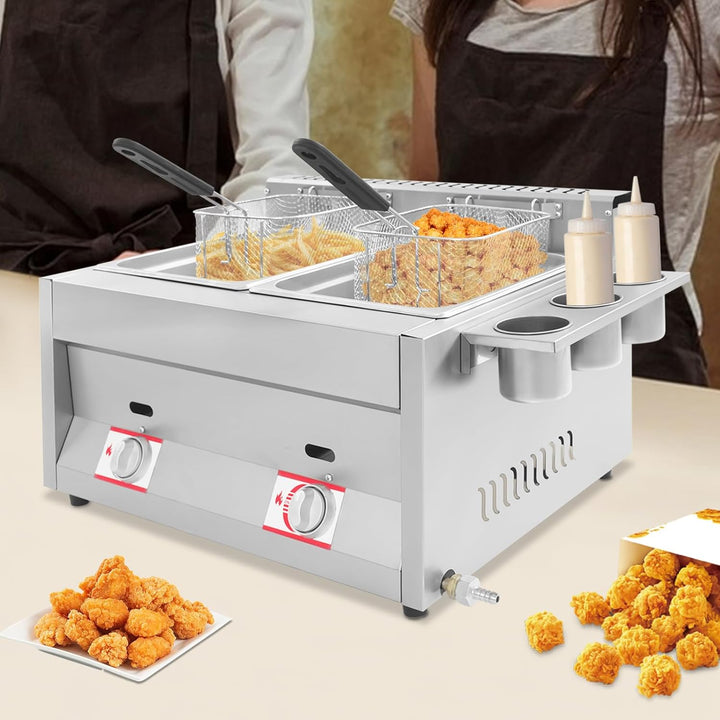 Kommerzielle Gas Fritteuse 2 x 6L Doppelfriteuse Edelstahl Gewerbliche Frittiermaschine Tiefgasfritt