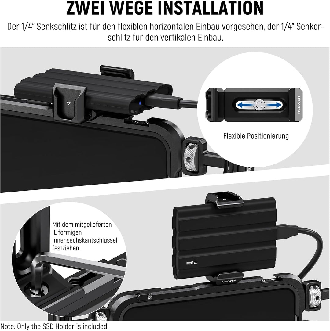 NEEWER T5 T7 T9 SSD Halterung für iPhone 15 Pro Max Handykäfig PA023 PA024, 2,2"-3"/55-75mm SSD Klem