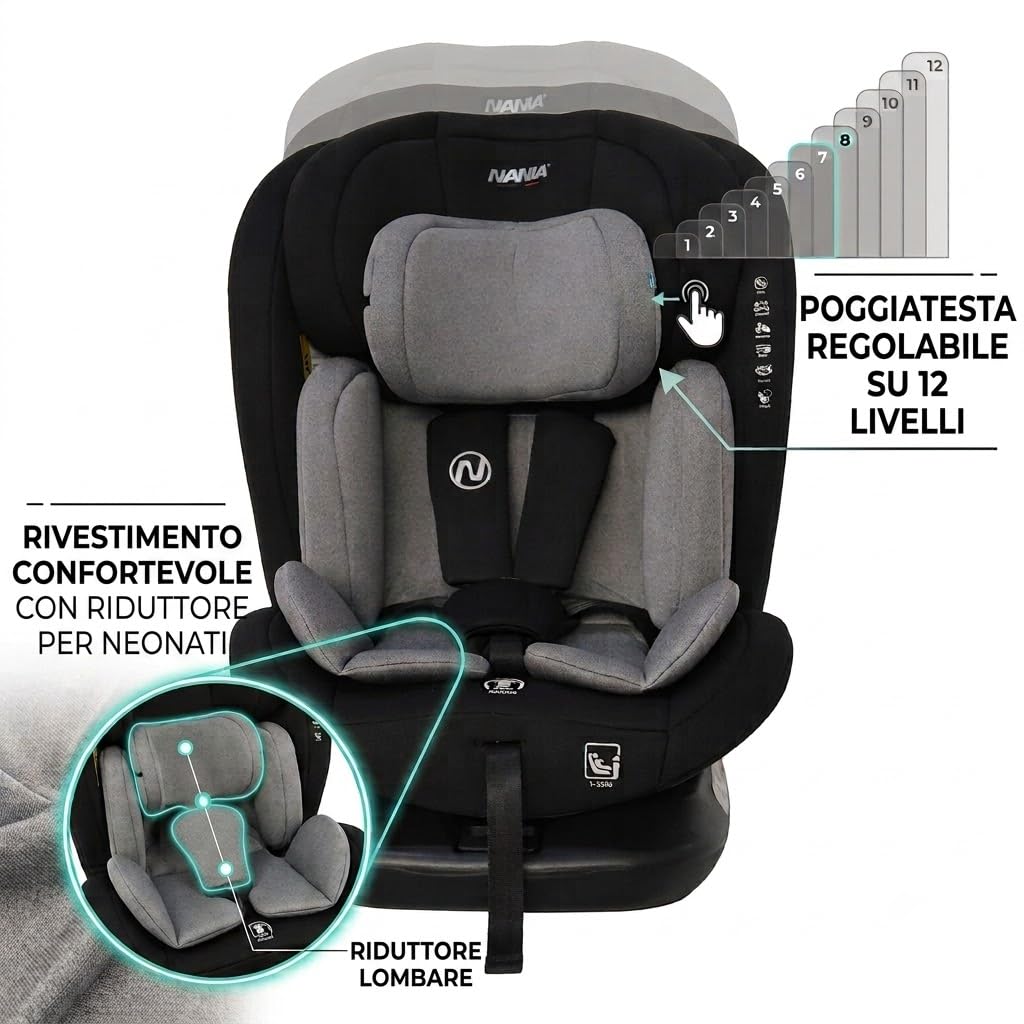 Nania - Kinderautositz Phoenix 360° drehbar - I-Size 40-150 cm - wächst mit von Geburt an bis ca. 12