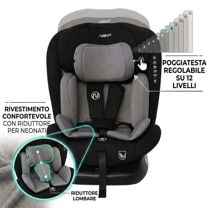 Nania - Kinderautositz Phoenix 360° drehbar - I-Size 40-150 cm - wächst mit von Geburt an bis ca. 12