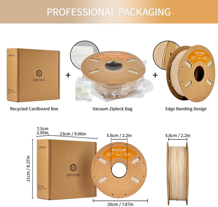 ERYONE Matte PLA 3D Drucker Filament 1.75mm, Massgenauigkeit +/- 0.03 mm, 1 kg 1 Spule, Matte Beige,