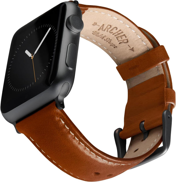 Archer Watch Straps - Uhrenarmbänder aus Hochwertigem Genarbtem Leder für Apple Watch Cognac/Naturwe