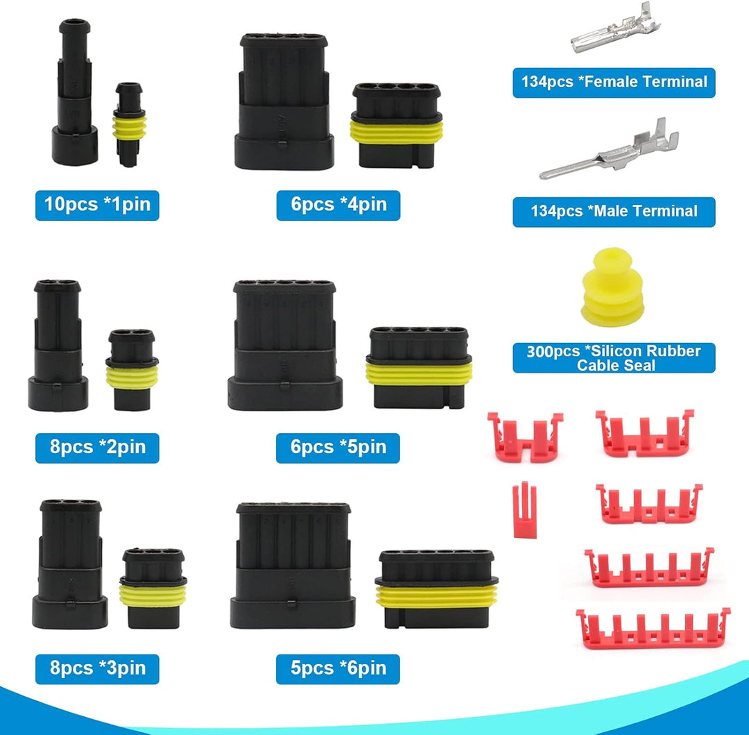 740pcs kfz Stecker,kfz Steckverbinder,kfz Stecker Wasserdicht,Wasserdichte Stecker 12v,mit Crimpzang