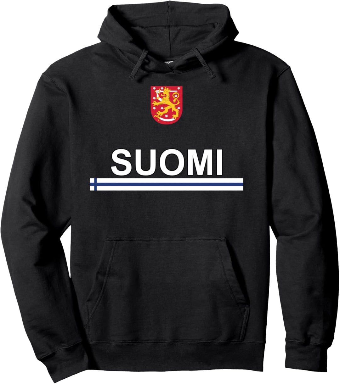Suomi Finnish Language Sporty Flag and Emblem Design Pullover Hoodie