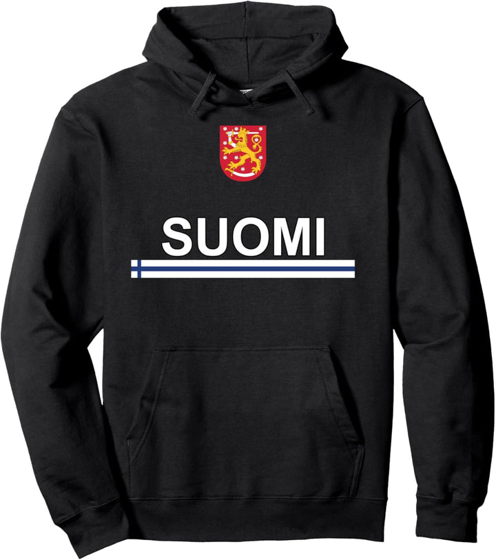 Suomi Finnish Language Sporty Flag and Emblem Design Pullover Hoodie