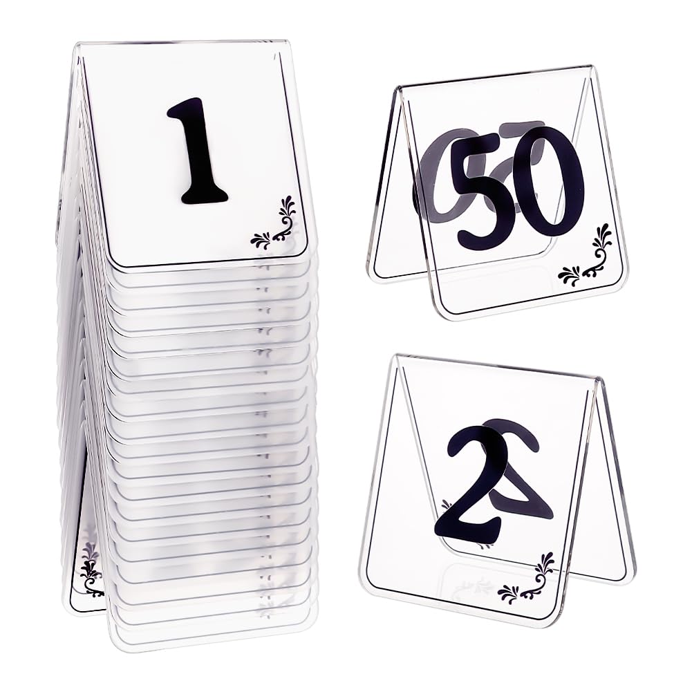 OLYCRAFT 50 Stück Acryl Tischnummernschilder Im Zeltstil 1~50 doppelseitige Durchsichtige Tischnumme