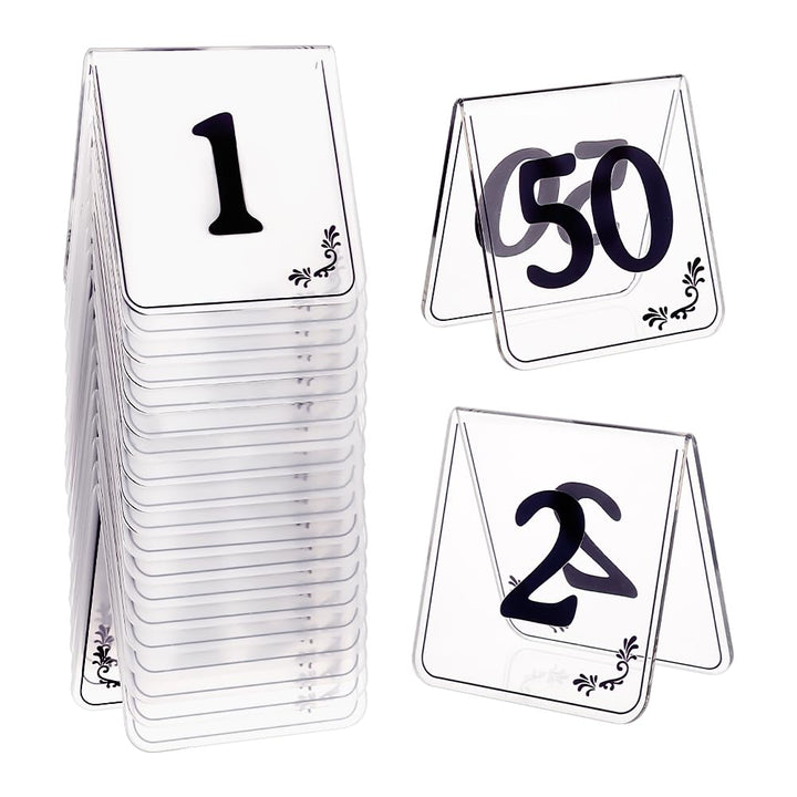 OLYCRAFT 50 Stück Acryl Tischnummernschilder Im Zeltstil 1~50 doppelseitige Durchsichtige Tischnumme