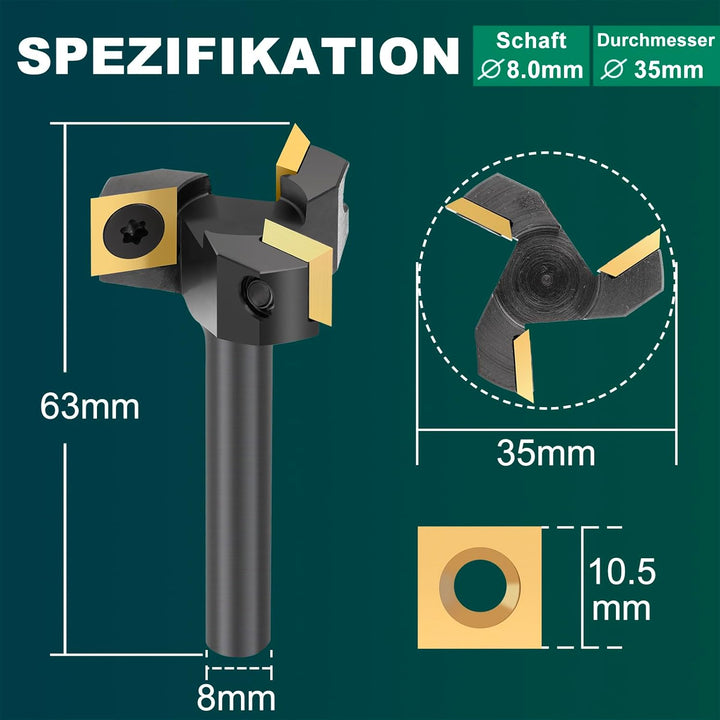 BALUGAEA Planfräser 8mm Schaft Durchmesser 35 mm Hobelfräser Holz Abflachfräser mit TiN-besch Hartme