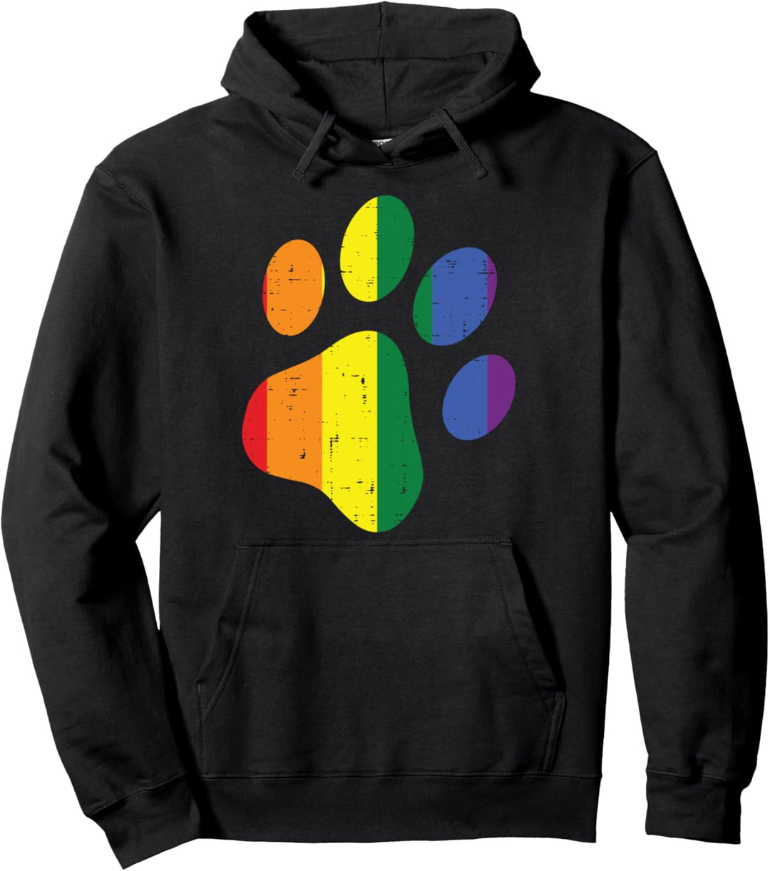 Dog Paw Print LGBTQ Rainbow Flag Gay Pride Ally Dog Lover Pullover Hoodie