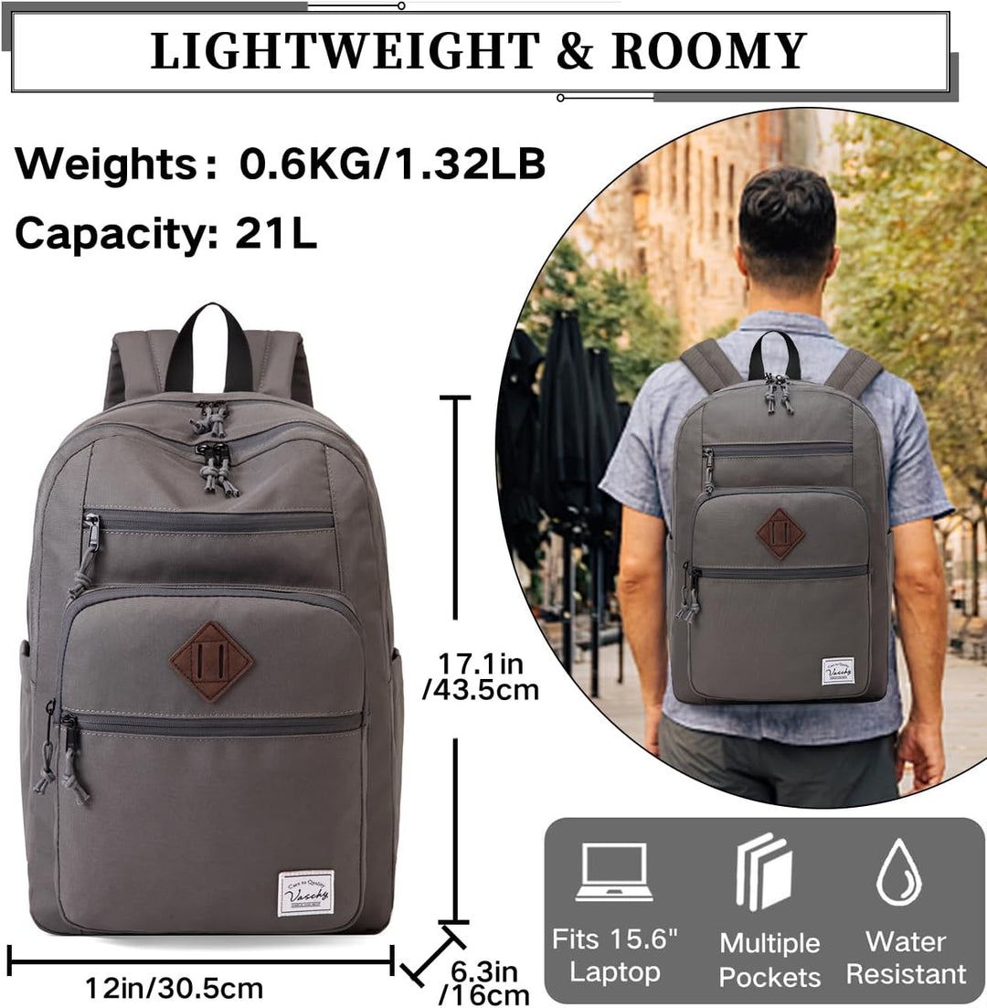 VASCHY Schulrucksack, Wasserabweisend 15.6 Zoll Rucksack Herren Schulranzen Hochschule Schultasche C