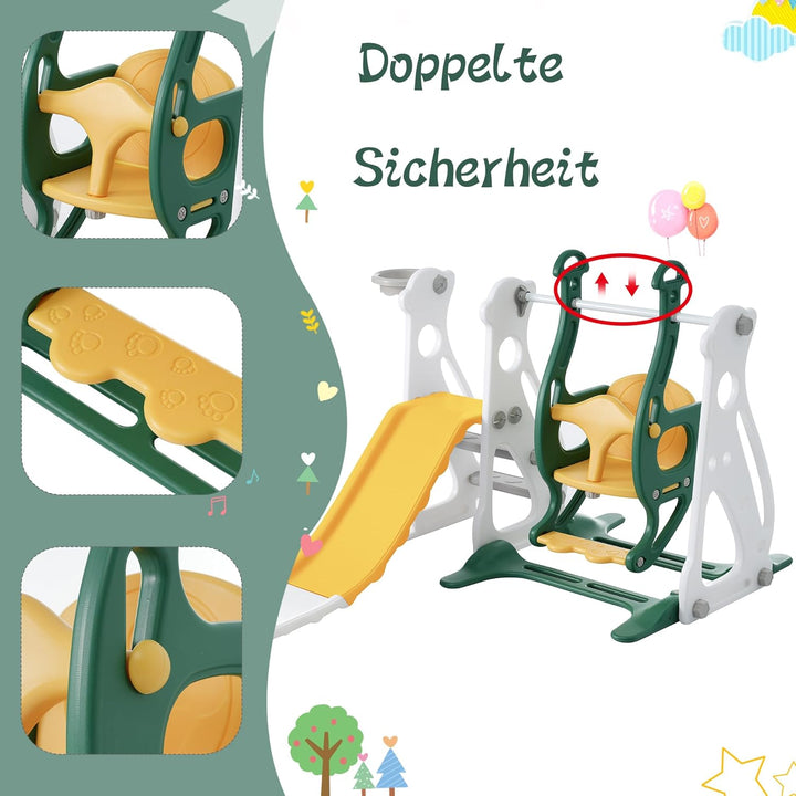 Merax Rutsche für Kinder, 4 in 1 Kinderrutsche Schaukel Basketballkorb, Kletterleiter, Kinder Spielp