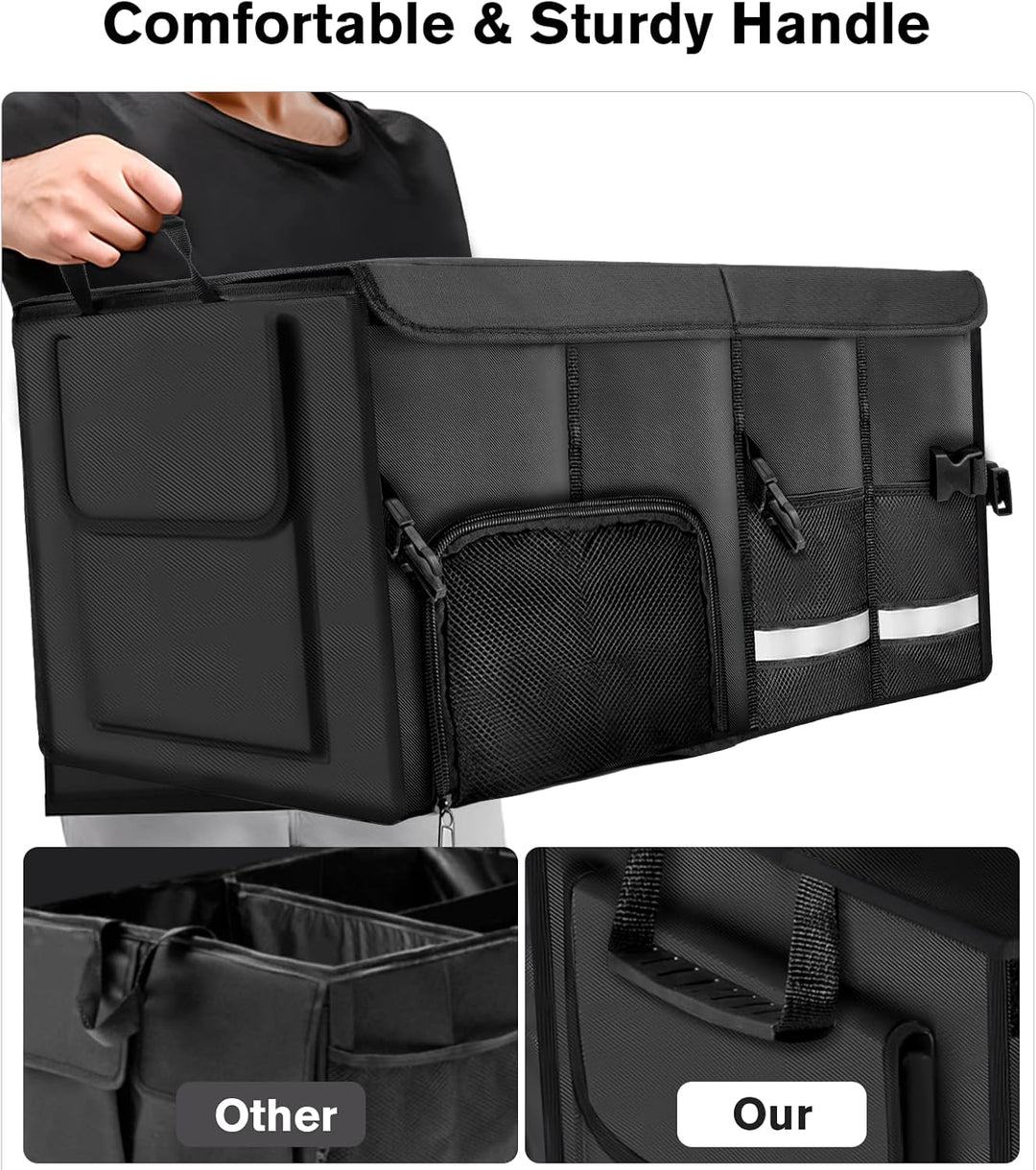 Carehabi Kofferraum Organizer 72L mit Deckel, XXL Faltbare Auto Kofferraumtasche mit Fächern & Tasch