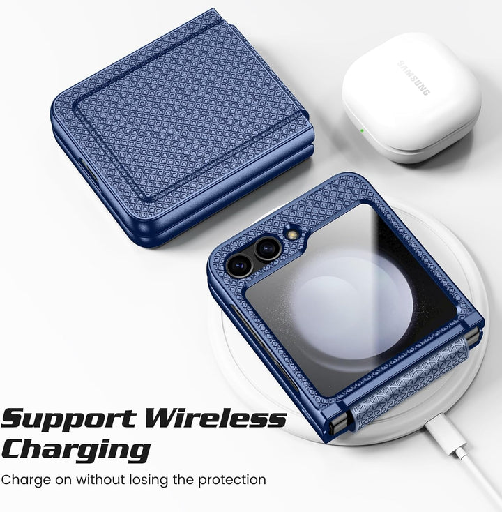 für Samsung Galaxy Z Flip 5 Hülle mit Scharnierschutz & Displayschutzfolie, Rutschfester Textur, Har