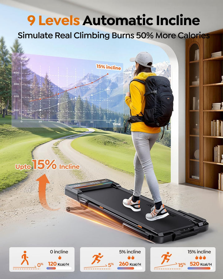 laufband für Zuhause mit Neigung, 6 IN 1 Walking Pad mit 0~15% Automatischer Steigung, 3.0HP Klappba