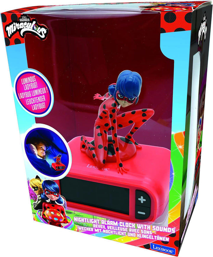 Lexibook, Miraculous Ladybug Cat Noir, Digitalwecker mit Nachtlicht, Snooze, Uhr, leuchtendes Ladybu