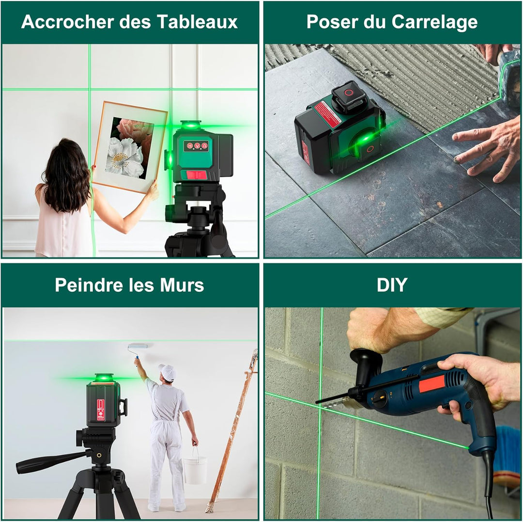 HYCHIKA Kreuzlinienlaser mit Stativ, 3x360 ° Grün Selbstnivellierend Laser Wasserwaage, Kreuzlaser L