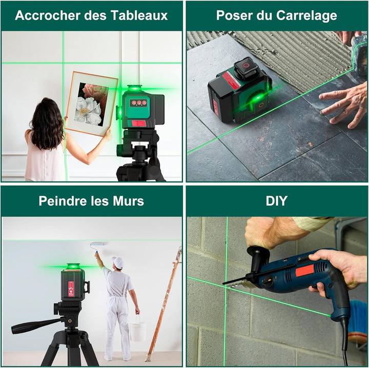 HYCHIKA Kreuzlinienlaser mit Stativ, 3x360 ° Grün Selbstnivellierend Laser Wasserwaage, Kreuzlaser L