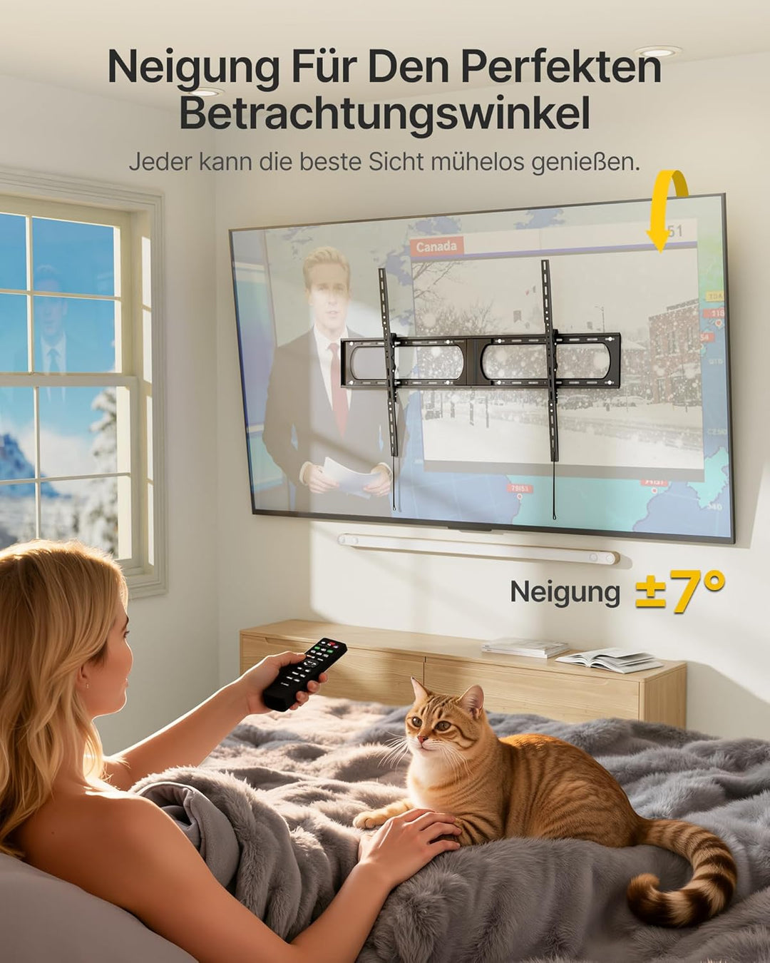 monTEK TV Wandhalterung, Neigbare TV Halterung für 37-140 Zoll Flach &amp; Curved Fernseher bis zu 136Kg