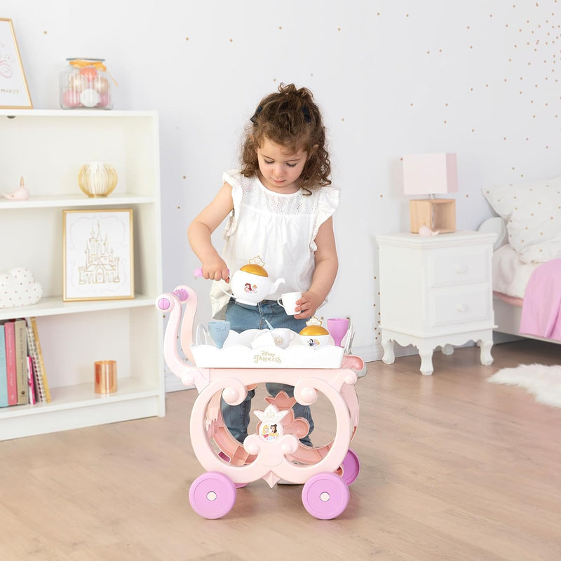 Smoby - Disney Princess Tea Trolley, herausnehmbares Tablett und 17 Zubehörteile, komplettes Teeserv