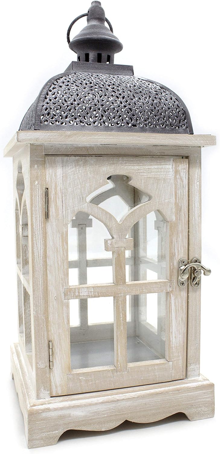 DARO DEKO Holz Laterne mit Echt-Glas Scheiben 18cm x 18cm x 42cm, 18cm x 18cm x 42cm