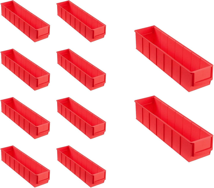 PROREGAL SparSet 10x Rote Industriebox 400 S | HxBxT 8,1x9,1x40cm | 2,2 Liter | Sichtlagerkasten, So