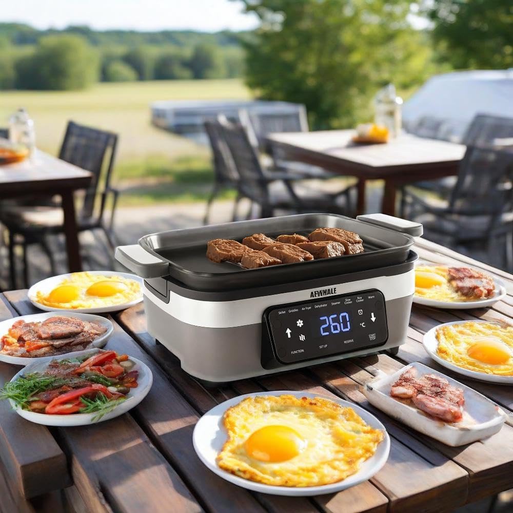 AEWHALE 8-in-1 Multikocher mit Air Fryer 4.25L, Reiskocher, Slow Cooker, Dampfgarer& Warmhaltefunkti