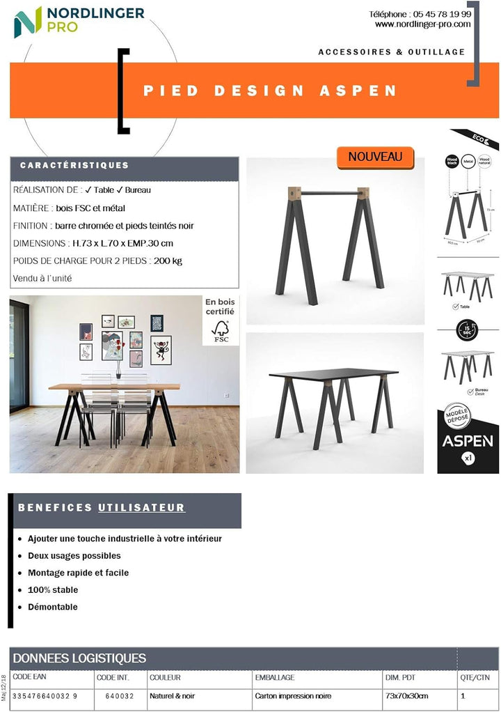 Nordlinger Aspen Designbock, gebeiztes Holz, Metall