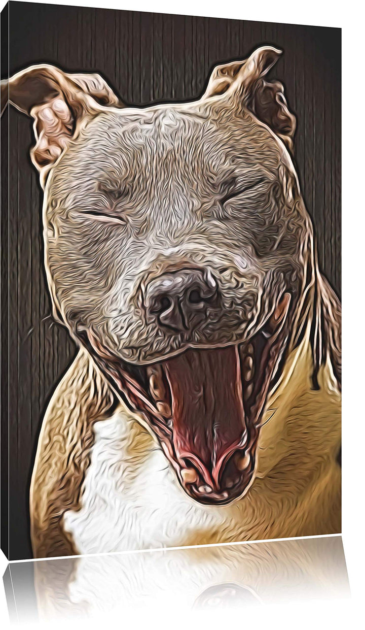 Lachender Pitbull Deluxe Format: 100x70 cm auf Leinwand, XXL riesige Bilder fertig gerahmt mit Keilr
