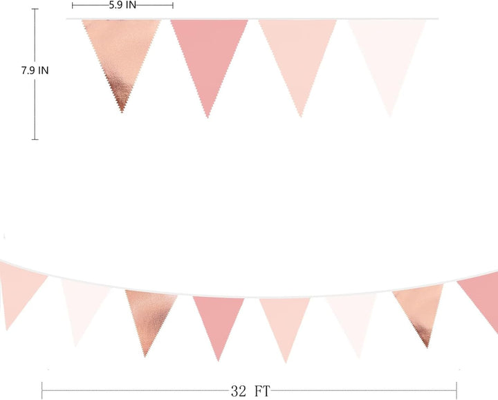 32Fuss Rosa Roségold Wimpelkette Banner Partydekoration Stoff Dreieckig Flagge Wimpel Girlande Lufts