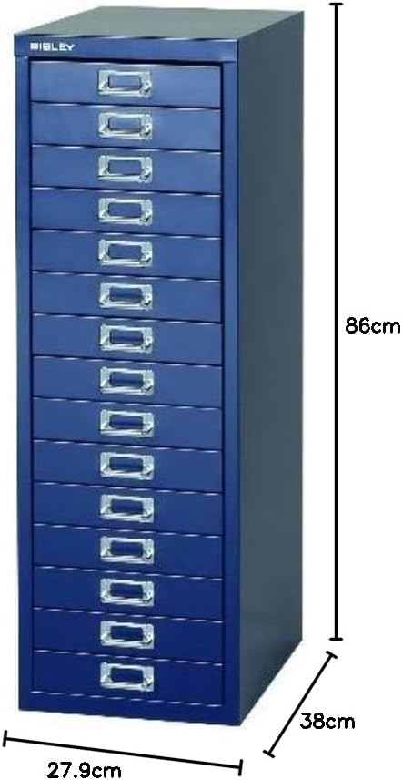 BISLEY MultiDrawer, 39er Serie, DIN A4, 15 Schubladen, Metall, 639 Oxfordblau, 38 x 27.9 x 86 cm