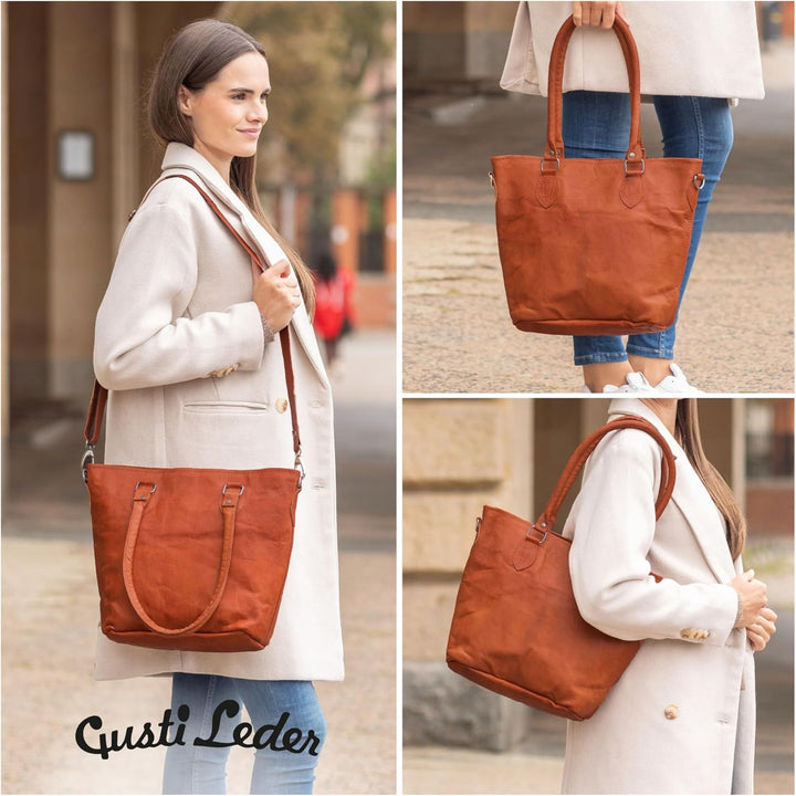 Gusti Handtasche Leder- Therese Damen Handtasche Umhängetasche Shopper Ledertasche Braun Leder