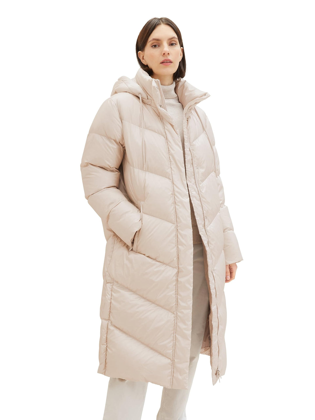 TOM TAILOR Damen Recycled Down Puffer Mantel mit abnehmbarer Kapuze M 16339 - Clouds Grey, M 16339 -