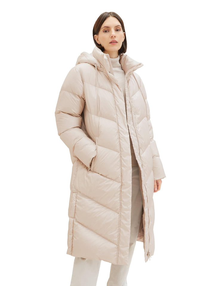 TOM TAILOR Damen Recycled Down Puffer Mantel mit abnehmbarer Kapuze M 16339 - Clouds Grey, M 16339 -