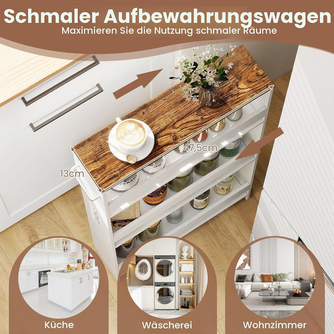 GIANTEX Nischenregal 13cm breit, Nischenschrank Nischenwagen mit Ladestation, Küchenregal auf Rollen
