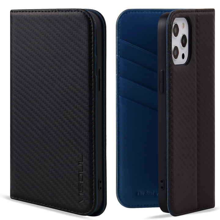 VISOUL iPhone 12 Pro Max Hülle,Handyhülle [Carbon Leder] [RFID Schutz] [Schützt vor Stoss] [Standfun
