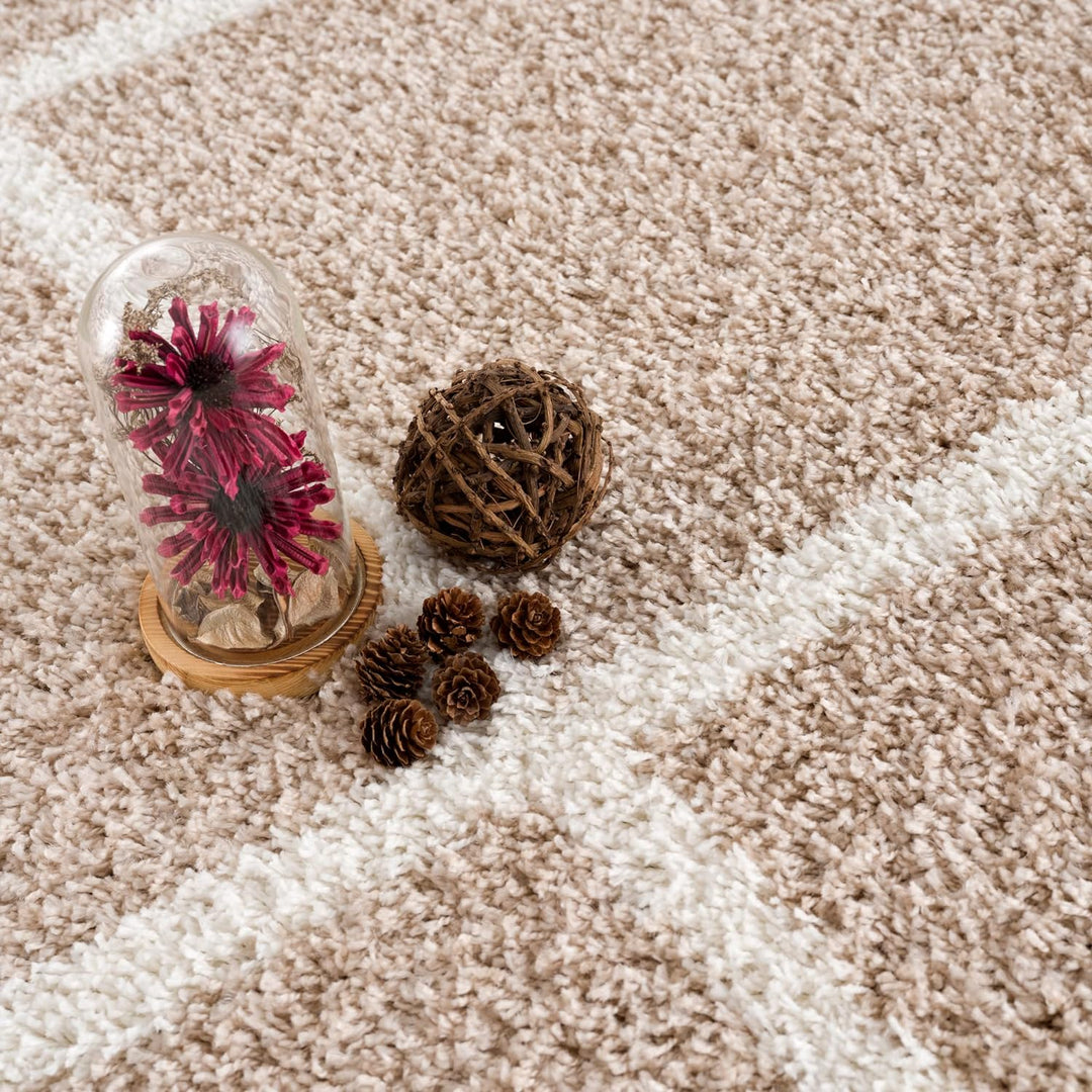 SANAT Madrid Shaggy Teppich Rund - Hochflor Teppiche für Wohnzimmer, Schlafzimmer, Küche - Beige, Gr