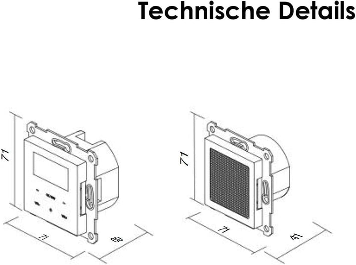 LOGIQ Unterputz Radio mit 2W RMS Lautsprecher, DAB+, UKW und Bluetooth, OLED-Display, Weck- und Slee