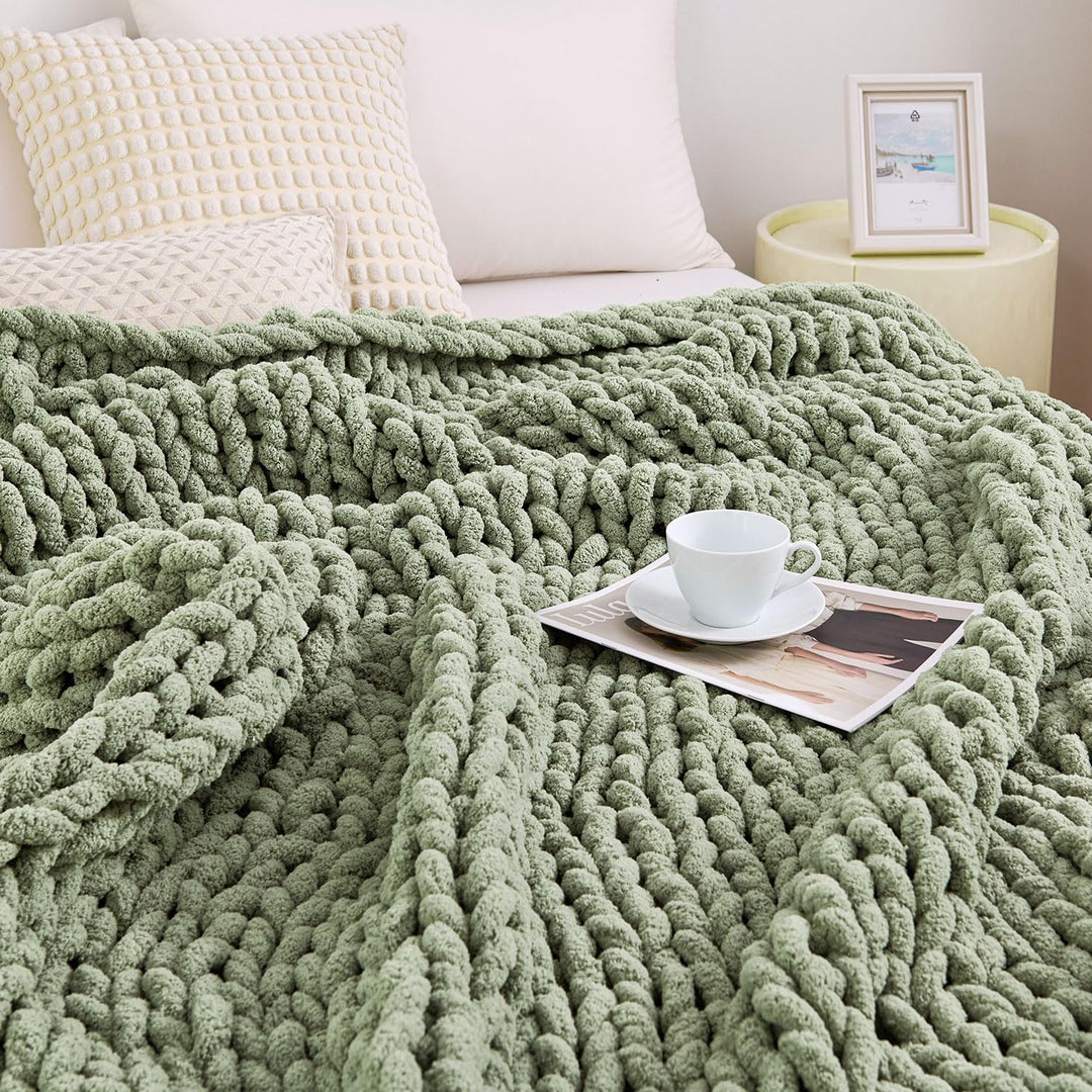 Admitrack Grobstrick-Decke, Überwurf, 100% Handgestrickte Chenille-Überwurfdecke für Sofa und Heimde