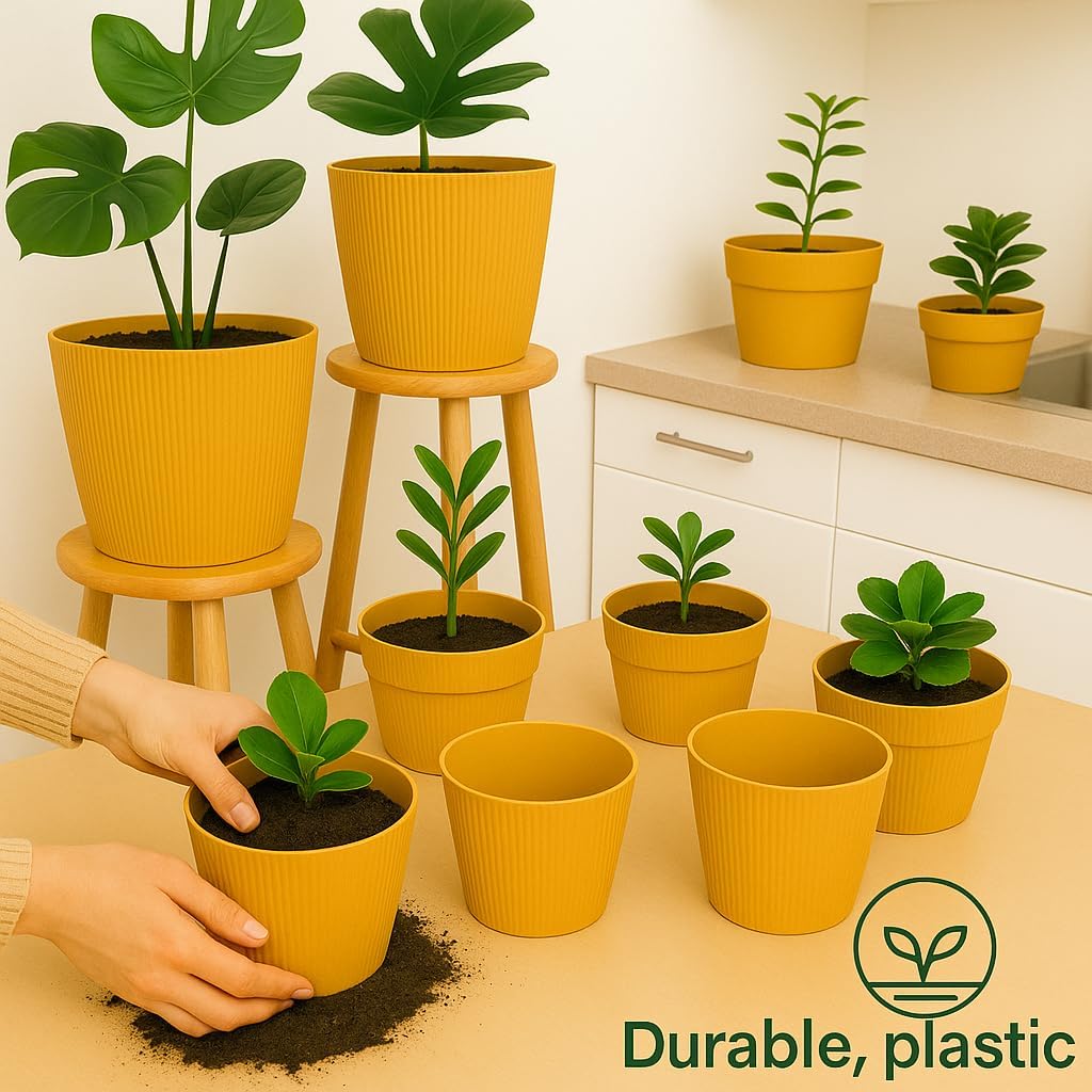 Home Garden Ornaments Blumentopf Set 3er – Kunststoff Übertopf, geriffeltes Design, modern & dekorat