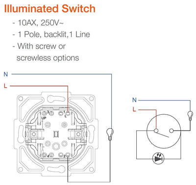 6er Pack, Unterputz Taster, LED, Licht-Symbol, Steckklemme, All-in-One, Serie G1 reinweiss