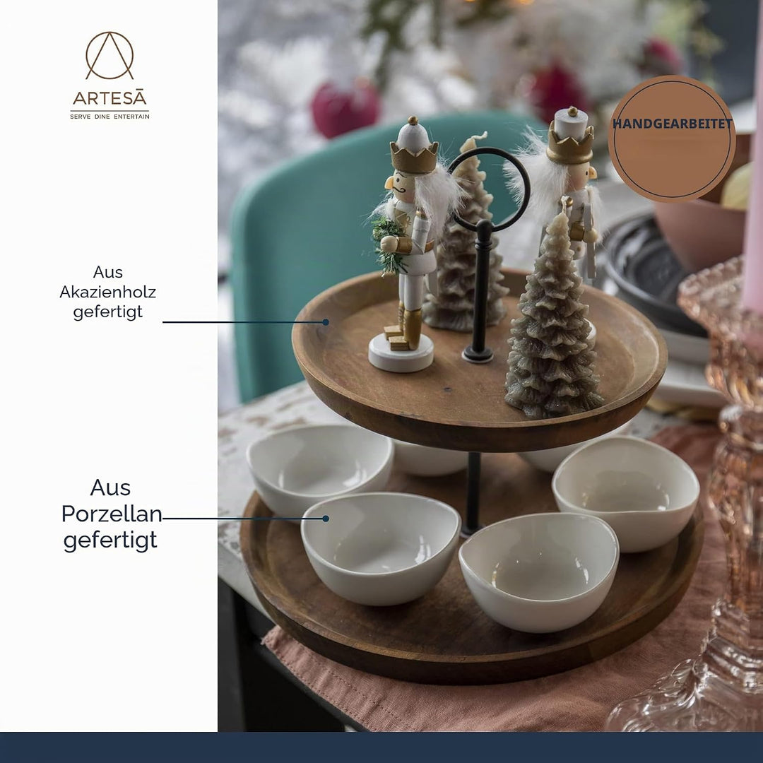 Artesà 2-stöckige Tapas- und Speisenständer, Speisenständer mit 6 Mini-Porzellanschalen, Kuchenständ