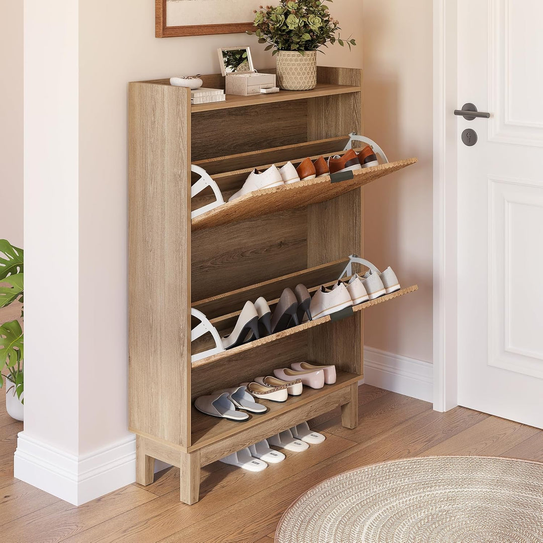 Tribesigns Schuhschrank Schmal, Schuhkipper Schuhregal mit Regalen, 2 Schubladen mit Klappschutz Hol