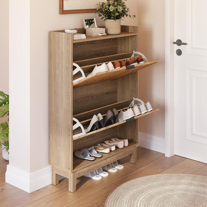 Tribesigns Schuhschrank Schmal, Schuhkipper Schuhregal mit Regalen, 2 Schubladen mit Klappschutz Hol