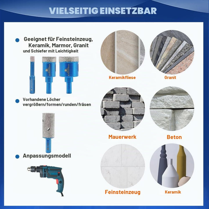 Diamantbohrer Fliesenbohrer Set - BRSCHNITT Diamantbohrer Diamant Fingerfräser für Keramik, Granit,