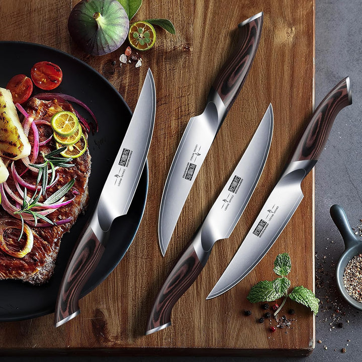 HOSHANHO Steakmesser 6-Teilig Set, Scharfe Ungezahnte Küchen Steakbesteck | Hochkohlenstoffhaltiger